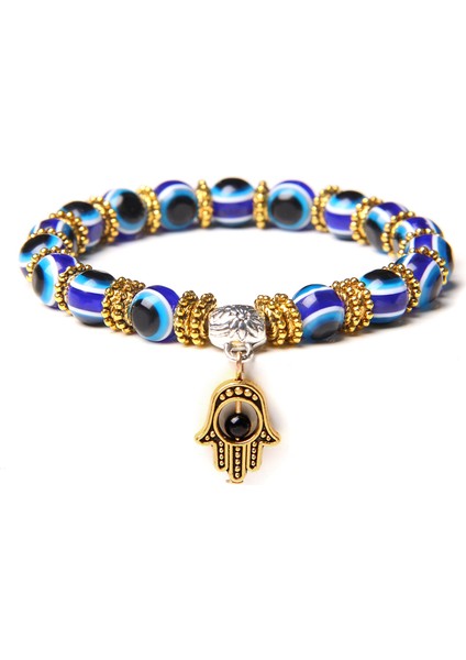 19CM Tarzı Lav Taşı Hamsa Şans Bileklik Erkekler Budizm Doigts De Fatima Mavi Nazar Boncuklu Bilezik Kadınlar Amulet Lav Taşı Bilezik El Yapımı Takı (Yurt Dışından)