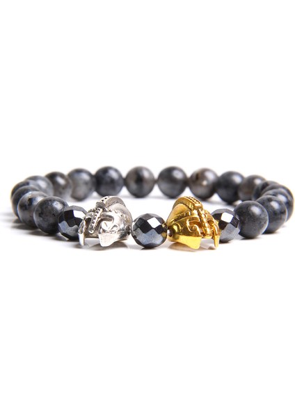 21CM Tarzı No.15 Boyutu Erkek Bileklik Hematit Boncuk Bilezik Roma Şövalyesi Spartan Savaşçı Gladyatör Kaskı Kolye Bilezik Kadınlar Takı Hediye (Yurt Dışından)