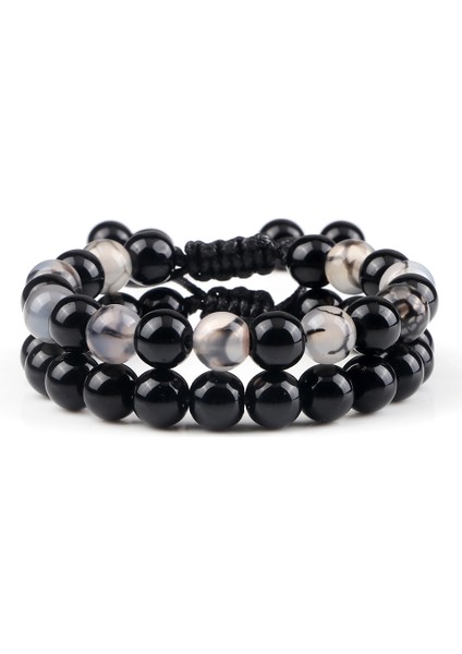 Ejderha Desen Seti Sıcak ve Erkek Boncuklu Bilezikler Kaplan Gözü Lava Doğal Taş Oniks Boncuklu Çift Mesafe Bilezikleri Kadınlar Takı Pulseras (Yurt Dışından)