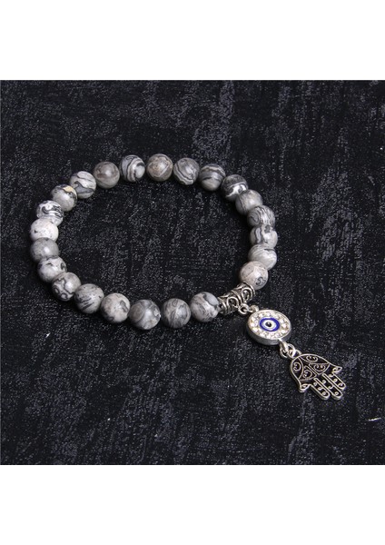 23CM Tarzı Harita Taşı El Yapımı Kadın Bileklik Doğal Taş Pembe Zebra Boncuk Bileklik El Yağlı Göz Kolye Bilezik Kadın Erkek Takı Için (Yurt Dışından)