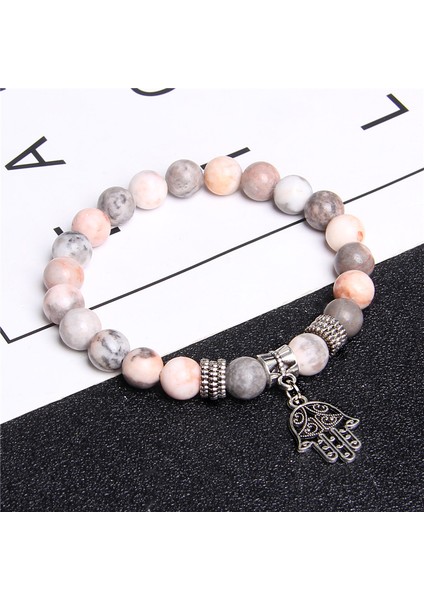 23CM Tarzı Harita Taşı El Yapımı Kadın Bileklik Doğal Taş Pembe Zebra Boncuk Bileklik El Yağlı Göz Kolye Bilezik Kadın Erkek Takı Için (Yurt Dışından) modelleri