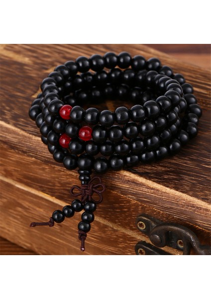 Siyah 8mm Doğal Sandal Ağacı Bileklik Budist Buddha Ahşap Tespih Yoga Bilezikleri Erkekler ve Kadınlar Için Unisex Mala Kolye (Yurt Dışından)