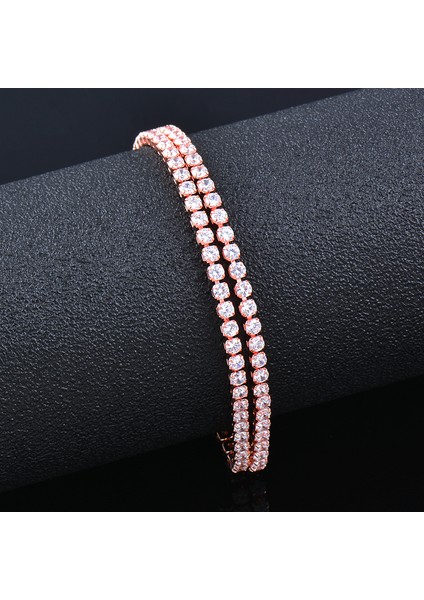 16CM 2 Kat Gül Sınleery 16CM Yuvarlak Aaa Kübik Zirkonya Tenis Bileziği Kadınlar Için Gül Altın Gümüş Rengi Gelinlik Düğün Takıları Slf (Yurt Dışından)