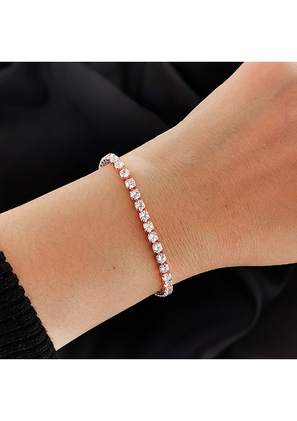 16CM 2 Kat Gül Sınleery 16CM Yuvarlak Aaa Kübik Zirkonya Tenis Bileziği Kadınlar Için Gül Altın Gümüş Rengi Gelinlik Düğün Takıları Slf (Yurt Dışından) fırsatları
