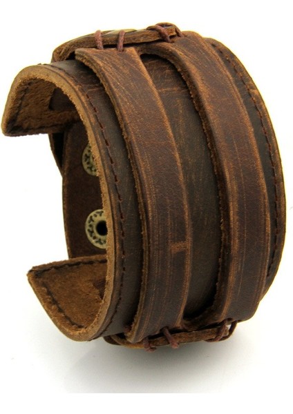 23CM Tarzı NO.80795 Beden Kotik Moda Geniş Gerçek Deri Bileklik Erkekler Için Kahverengi Geniş Kolluk Bilezikler & Bileklik Vintage Punk Erkek Takı Hediye (Yurt Dışından)