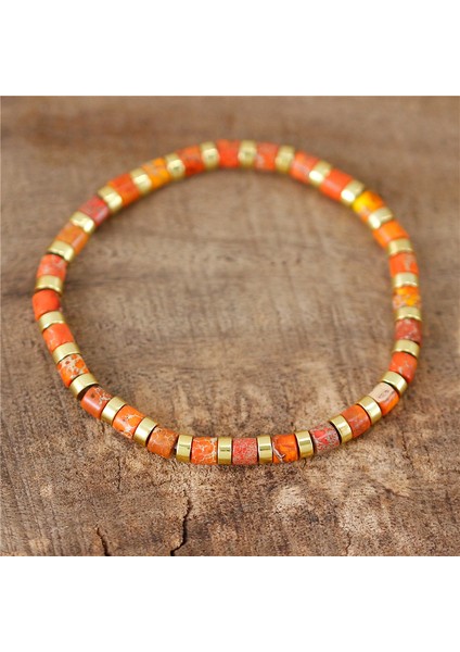 Turuncu Boho Etnik Gökkuşağı Doğal Taş Jaspers Çini Boncuk Bilezik Esnek Yeni Moda Çok Renkli Karışık Sörf Plaj Takı Dropship (Yurt Dışından)