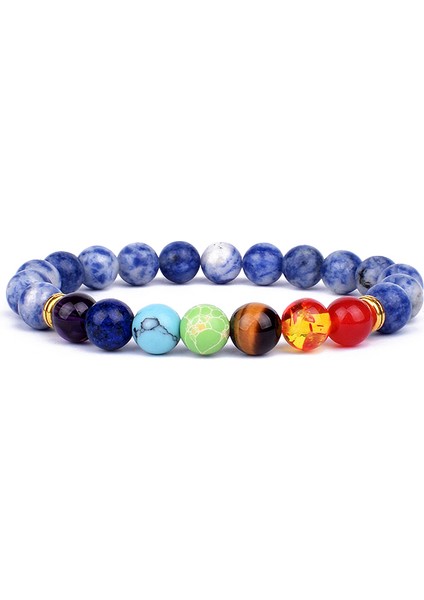 XL-23CM Tarzı No.7 Boyutu 7 Çakra Bileklik Erkek Kadın Doğal Lava Taşı Kristal Şifa Anksiyete Takı Mandala Yoga Meditasyon Bilezik Hediye (Yurt Dışından)