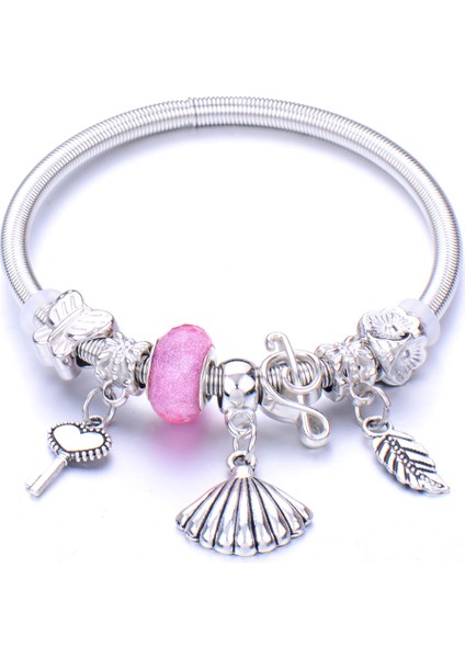 0030PK Kadınlar Için Çift Bileklik Takı Boncuk Bilezik Charm Metal Elastik Aşk Kalp Kızlar Bilezik Metal Yapraklar Boho Punk (Yurt Dışından)