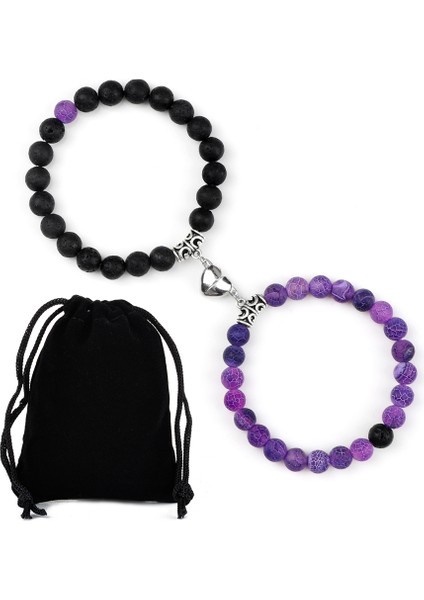 Lav-Pur Ayrışmış Çift Mesafe Boncuk Bileklik Sevgililer Için Kalp Mıknatıs Çekim Doğal Taş Bilezikler Arkadaşlar Takı Hediye Bilezikler (Yurt Dışından)