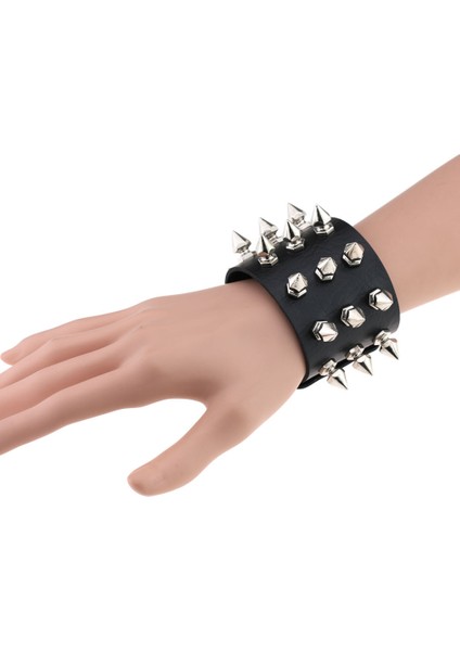 Kırmızı Punk Rock Dikenli Bilezik Nitarlı Geniş Deri Kol Bandı Bilezik Gotik Bileklik Moda Unisex Takı (Yurt Dışından) modelleri