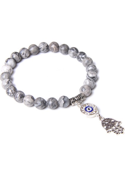 17CM Tarzı Harita Taşı Doğal Sitrin Taş Boncuklu Gümüş Renkli Lotus Ohm Kolye Bilezik - Kadınlar Için Takı (Yurt Dışından)