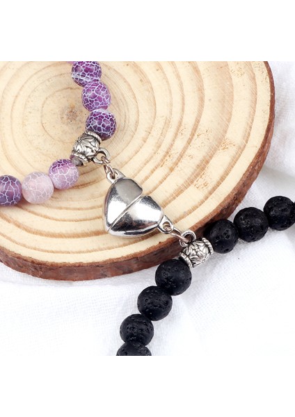 Mat-Kırmızı Çift Mesafe Kalp Mıknatıs Kolye Bileklikler Sevgili Için Doğal Taş Boncuklu Esnek Bilezik Takı Arkadaş Hediye (Yurt Dışından) indirimleri