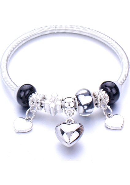 0029BK Kadınlar Için Çift Bileklik Takı Boncuk Bilezik Charm Metal Elastik Aşk Kalp Kızlar Bilezik Metal Yapraklar Boho Punk (Yurt Dışından)