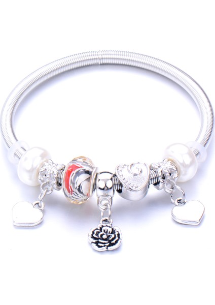 0029BK Kadınlar Için Çift Bileklik Takı Boncuk Bilezik Charm Metal Elastik Aşk Kalp Kızlar Bilezik Metal Yapraklar Boho Punk (Yurt Dışından)
