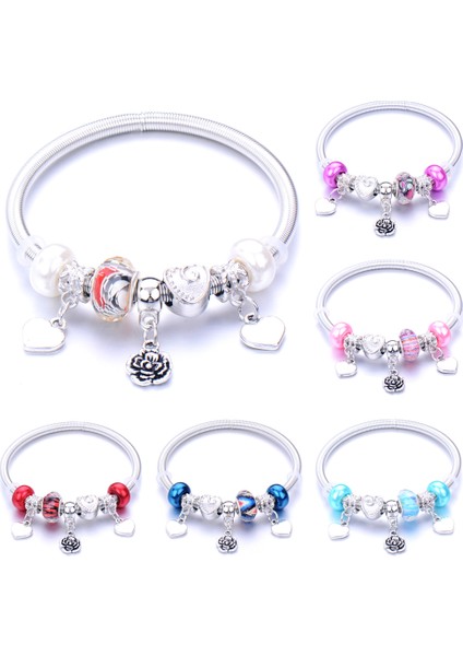 0029BK Kadınlar Için Çift Bileklik Takı Boncuk Bilezik Charm Metal Elastik Aşk Kalp Kızlar Bilezik Metal Yapraklar Boho Punk (Yurt Dışından)