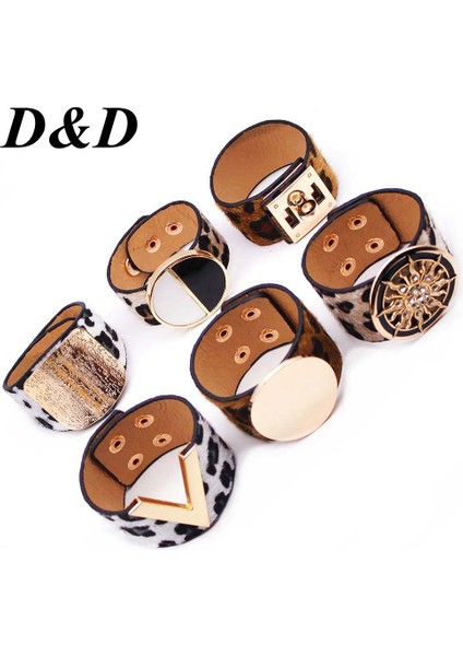 No.12 Boyutu Kadınlar Için Moda Deri Bilezik Leopar Basit Tüm Eşleşme V Kelime Geniş Şık Kolluk Wrap Bilezik Femme Bileklik Takı (Yurt Dışından)
