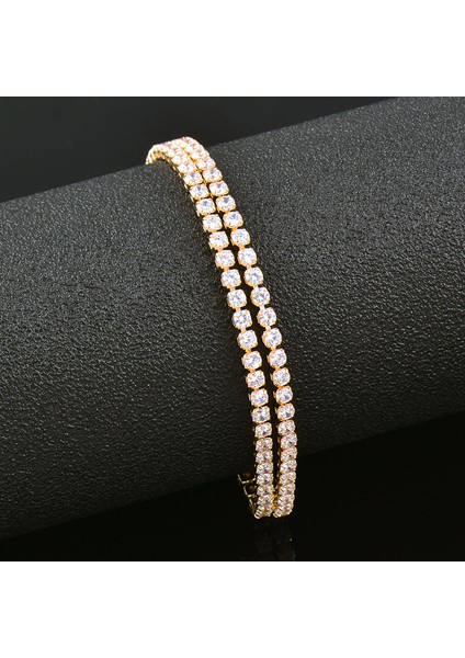 16CM 2 Kat Altın Sınleery 16CM Yuvarlak Aaa Kübik Zirkonya Tenis Bileziği Kadınlar Için Gül Altın Gümüş Rengi Gelinlik Düğün Takıları Slf (Yurt Dışından)