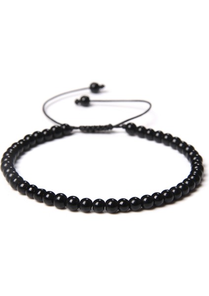 Siyah Oniks 4mm Doğal Labradorit Howlit Taş Boncuklu Bilezik Erkekler Vintage Ayarlanabilir Siyah Halat Bileklik Takı Kadınlar Pulsera Reiki Hediyeler (Yurt Dışından)