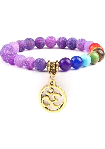 Mor Altın Doğal Taş 7 Çakra Bileklik Reiki Iyileştirme Yoga Boncuk Bilezikler Om Mala Kolye Kadınlar Erkekler Için Meditasyon Takı Hediye Bilezikler (Yurt Dışından)