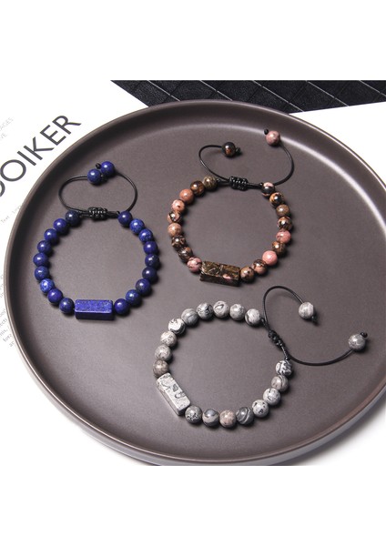 Karpuz Taşı El Yapımı Örgü Bilezik Erkek Doğal Lapis Lazuli Taş Boncuk Bilezik Kadınlar Için Minimalist Ayarlanabilir Örme Halat Pulsera Takı (Yurt Dışından) indirimleri