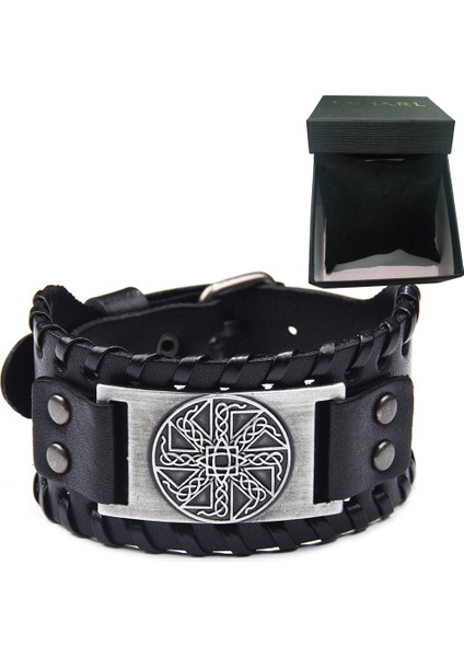 NO.246966 Beden Erkek Punk Geniş Deri Bilezik Örme Halat Alaşım Kolluk Bilezik Viking Bilezik (Yurt Dışından)