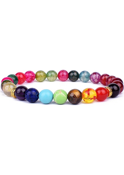 L-21CM Tarzı No.10 Boyutu 7 Çakra Bileklik Erkek Kadın Doğal Lava Taşı Kristal Şifa Anksiyete Takı Mandala Yoga Meditasyon Bilezik Hediye (Yurt Dışından)