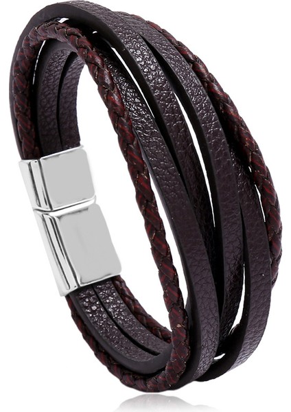 20CM Tarzı NO.83928 Beden Zorcvens Yeni Moda Erkek Punk Vintage Siyah Mavi Örgülü Deri Bileklik Için Manyetik Toka Erkek Takı Hediye (Yurt Dışından)