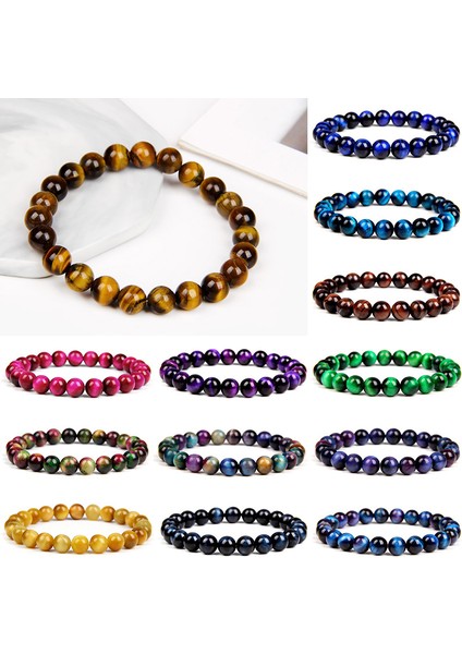 19CM Tarzı No.4 (8mm) Erkek Kadınlar Için 6mm Yüksek Kaplan Gözü Bilezikleri 8mm Doğal Taş Bilezik Mavi Yeşil Boncuklu Bilezik Esneklik Ipi Mücevher (Yurt Dışından) fırsatları