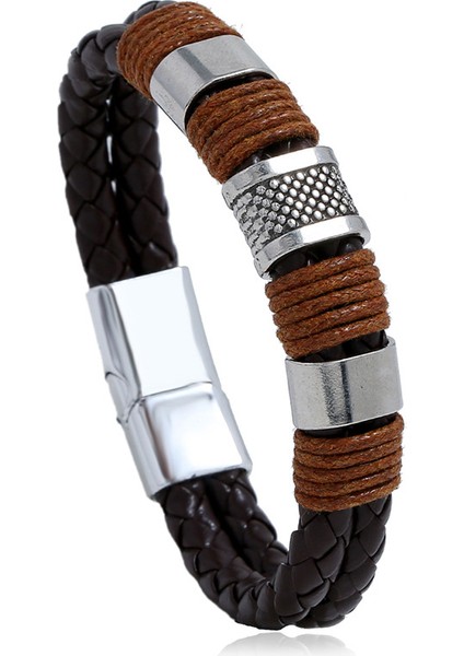 20CM Tarzı NO.83935 Beden Zorcvens Yeni Moda Klasik Gerçek Deri Bilezik Erkekler Için El Şans Takıları Çok Katmanlı Erkek Bileziği El Yapımı Takı (Yurt Dışından)