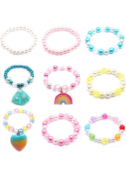 Pas Kırmızısı Kızlar Bebek Elastik Boncuklu Takı Bileklik Renkli Sevimli Kalp Kabuk Unicorn Gökkuşağı Kolye Boncuk Bilezik (Yurt Dışından) modelleri
