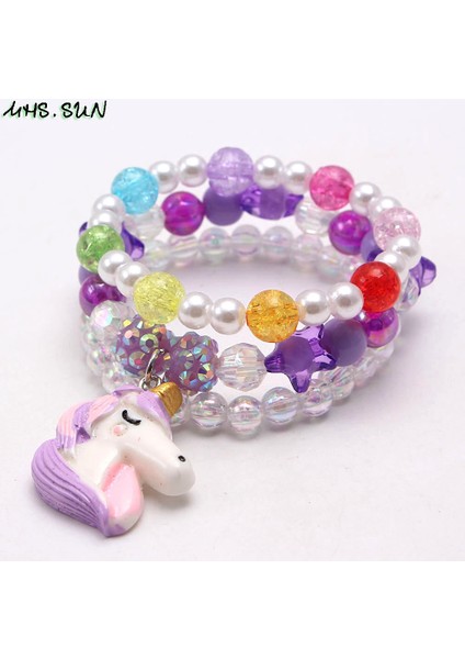 Pas Kırmızısı Kızlar Bebek Elastik Boncuklu Takı Bileklik Renkli Sevimli Kalp Kabuk Unicorn Gökkuşağı Kolye Boncuk Bilezik (Yurt Dışından) indirimleri