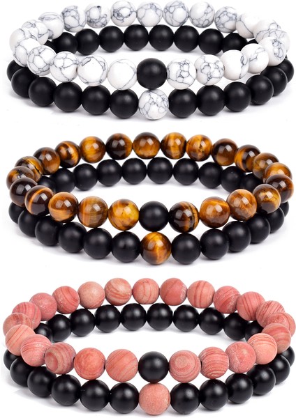 8mm Tarzı No.40 Beden Uzaklık Siyah Beyaz Doğal Taş Volkanik Taş Kaplan Gözü Boncuklu Çiftler Bileklik Yoga Erkek Kadın Için Elastik Halat Takı Hediye (Yurt Dışından)