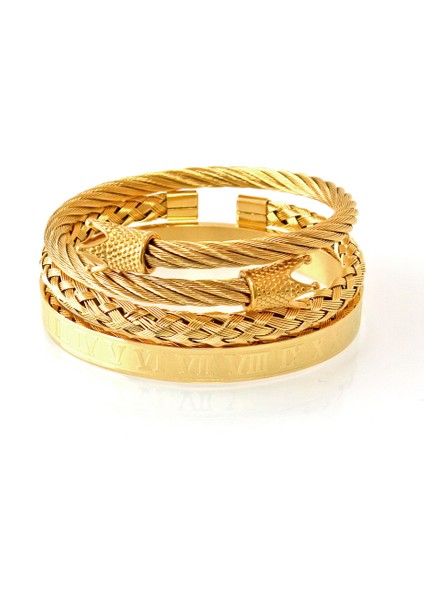 Örgü Bilezik Altın En Üstün Lüks Kraliyet Tacı Bilezik ve Bilezik Modası Paslanmaz Çelik Erkek Takı Setleri En Iyi Hediye (Yurt Dışından) modelleri