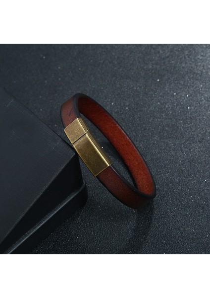 Kahverengi-22.5cm Yeni Erkek Takı Punk Kahverengi Örgülü Deri Bilezik Paslanmaz Çelik Manyetik Toka Moda 20.5cm Bilezikler Hediyeler (Yurt Dışından) fiyatları