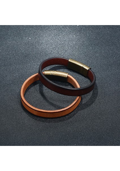 Kahverengi-22.5cm Yeni Erkek Takı Punk Kahverengi Örgülü Deri Bilezik Paslanmaz Çelik Manyetik Toka Moda 20.5cm Bilezikler Hediyeler (Yurt Dışından) modelleri
