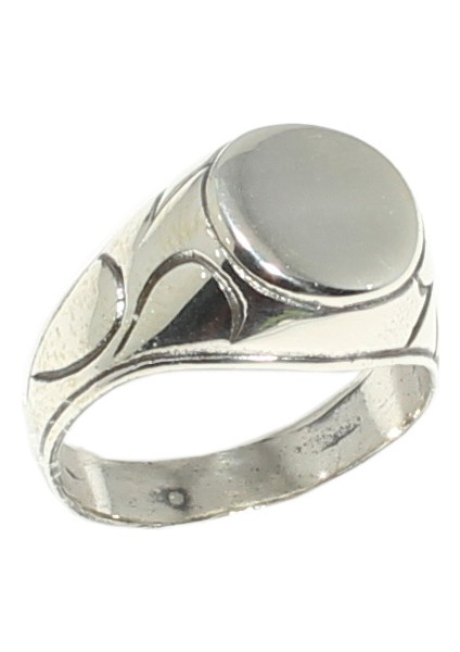 925 Ayar Gümüş Çizik Kenarlı Küçük Yuvarlak Ayna Yüzük