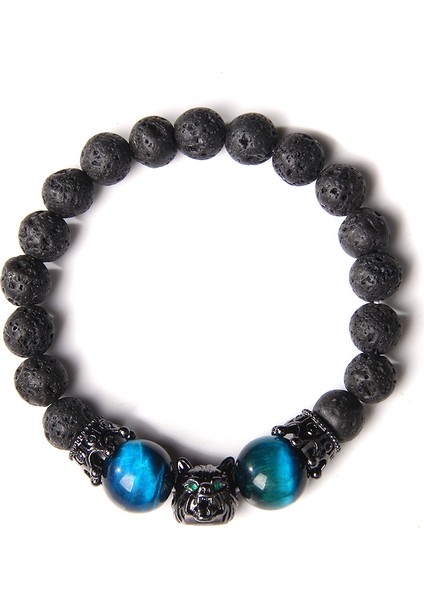 19CM Tarzı No.12 Boyutu Kurt Başlığı Bilezik Erkek Doğal Siyah Volkanik Kaplan Gözü Taş Boncuk Bileklik El Yapımı Esnek Taç Kolye Charm Halhal Kadınlar Için (Yurt Dışından) fırsatları