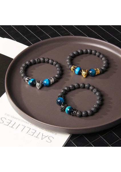 19CM Tarzı No.12 Boyutu Kurt Başlığı Bilezik Erkek Doğal Siyah Volkanik Kaplan Gözü Taş Boncuk Bileklik El Yapımı Esnek Taç Kolye Charm Halhal Kadınlar Için (Yurt Dışından) indirimleri