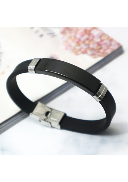 Siyah Erkek Takılar Için Wonlife Gümüş Renk Titanyum Paslanmaz Çelik Siyah Silikon Bileklik Bilezik Yılbaşı Hediyesi (Yurt Dışından)