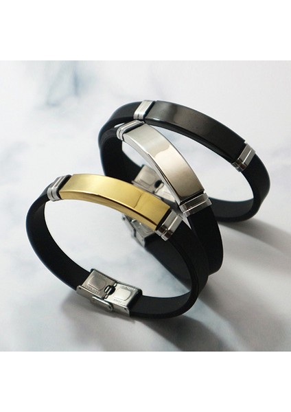Siyah Erkek Takılar Için Wonlife Gümüş Renk Titanyum Paslanmaz Çelik Siyah Silikon Bileklik Bilezik Yılbaşı Hediyesi (Yurt Dışından) fiyatları