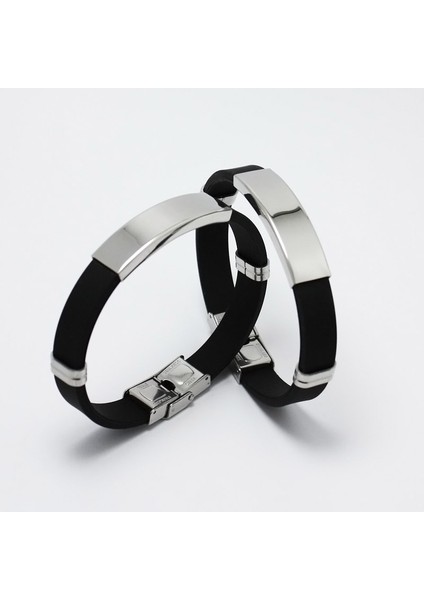 Siyah Erkek Takılar Için Wonlife Gümüş Renk Titanyum Paslanmaz Çelik Siyah Silikon Bileklik Bilezik Yılbaşı Hediyesi (Yurt Dışından) fırsatları