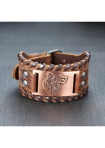 NO.83992 Beden Kotik Erkek Şık Viking Deri Wrap Bilezikler Kaya Punk Retro Pusula Kolye Erkek Bilek Takısı (Yurt Dışından) indirimleri