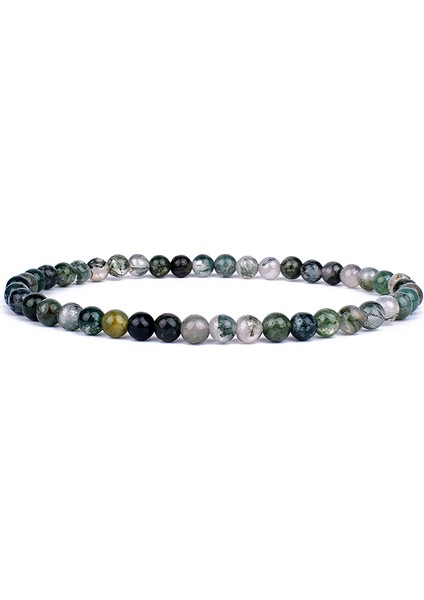 6MMBEADS-21CM Tarzı Yosun Akik1 Doğal Yuvarlak Akik Oniks Taş Esnek Bileklik Kadın Erkek El Yapımı Yoga Takıları (Yurt Dışından)