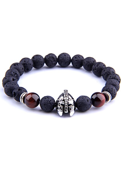 23CM Tarzı No.7 Boyutu Erkek Bileklik Hematit Boncuk Bilezik Roma Şövalyesi Spartan Savaşçı Gladyatör Kaskı Kolye Bilezik Kadınlar Takı Hediye (Yurt Dışından)