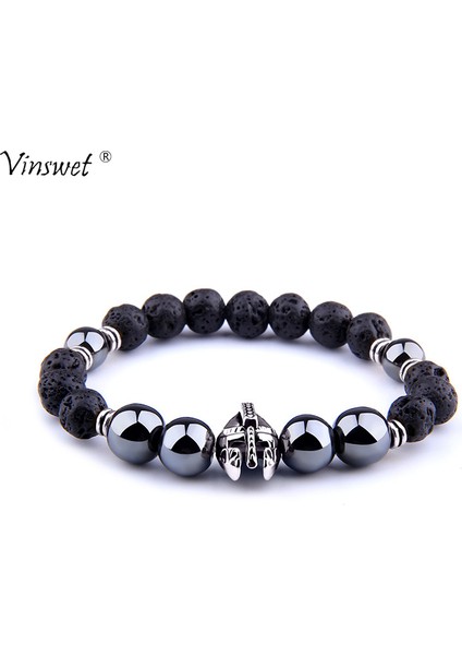 23CM Tarzı No.7 Boyutu Erkek Bileklik Hematit Boncuk Bilezik Roma Şövalyesi Spartan Savaşçı Gladyatör Kaskı Kolye Bilezik Kadınlar Takı Hediye (Yurt Dışından) fiyatları