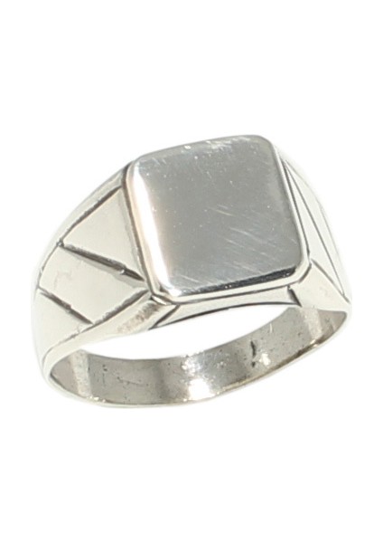 925 Ayar Gümüş Çizgi Kenarlı Dörtgen Ayna Yüzük