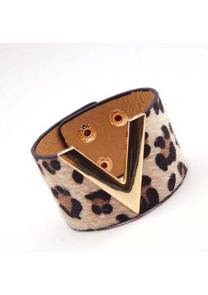 No.21 Boyutu Kadınlar Için Moda Deri Bilezik Leopar Basit Tüm Eşleşme V Kelime Geniş Şık Kolluk Wrap Bilezik Femme Bileklik Takı (Yurt Dışından)
