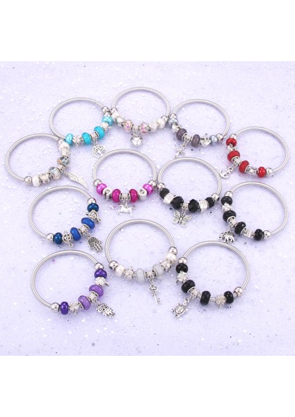 0057WE Kadınlar Için Cam Boncuk Bilezik Bileziği Takı Hediye Giyen Moda Elastik Metal Boncuk Antika Charm Bileklik (Yurt Dışından) fırsatları