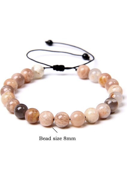 19CM Tarzı Güneş Taşı Örgü Bileklik Kadın Doğal 8mm Ametist Lapis Lazuli Taş Boncuk Bilezik Erkek El Yapımı Dokuma Ayarlanabilir Yoga Takı (Yurt Dışından)