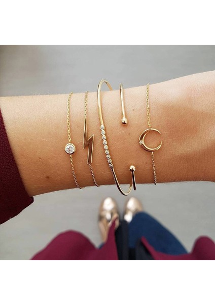 No.80 Boyutu Kadınlar Için Yeni Geometrik Açık Bilezik Seti Vintage Yaprak Desenli Şık Zincir Kolluk Kızlar Trend Takı Hediye (Yurt Dışından)